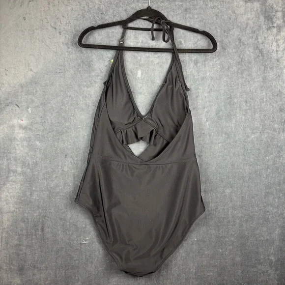 Aerie Black Ruffled, Cut-out One Piece Swimsuit Sz Medium ** see description - Picture 6 of 11